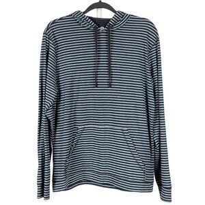 American Rag Hoodie Shirt M Mens Striped Blue Black Kangaroo Pouch Pocket Cotton